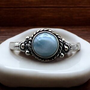 New Blue Larimar Stone Crystal Boho Silver Overlay Ring Size 8.75